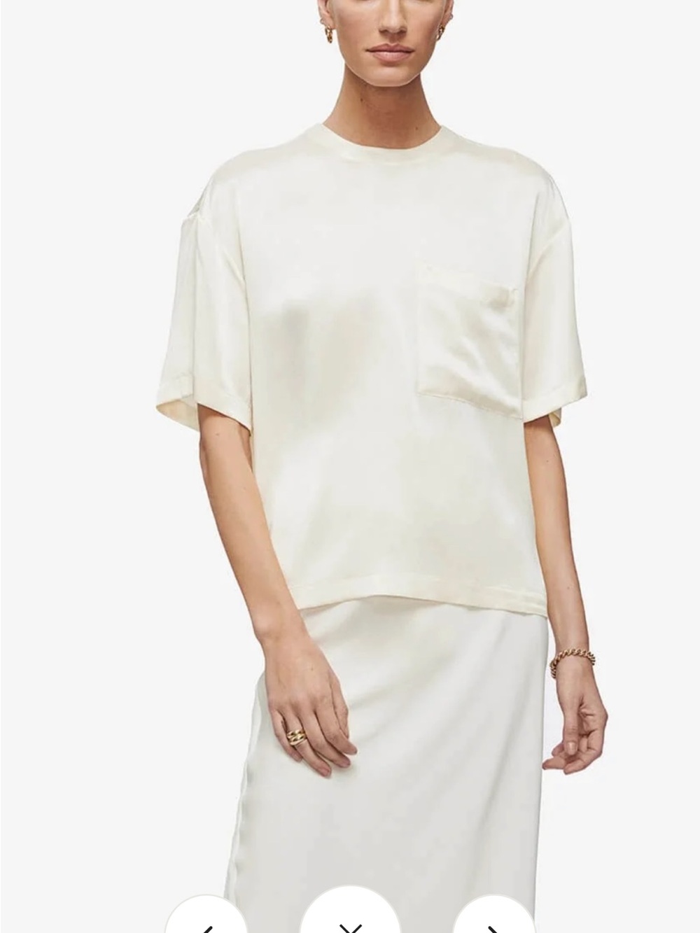 Anine Bing Cream Silk Short Sleeve Pocket Tee